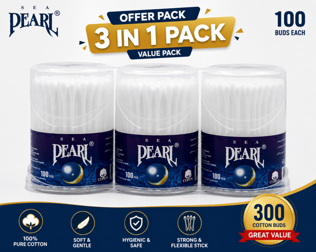 Key Features 100 soft cotton ear buds Made with premium-quality 100% cotton Soft and gentle on sensitive skin Strong and flexible stick for easy handling Hygienic, reusable storage container Suitable for home, office, and travel use Perfect For Daily personal hygiene Makeup application and touch-ups Baby care (adult supervision recommended) Applying creams or ointments Cleaning small and delicate items Safety Instructions Do not insert cotton buds into the ear canal. Keep out of reach of young children. Store in a cool, dry place away from direct sunlight. Package Contents: 100 Cotton Ear Buds