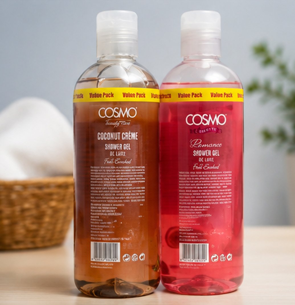 COSMO Shower Gel Value Pack(Coconut Crush + Romance Rose), 2 x 480ml, 2 in pack - Image 2